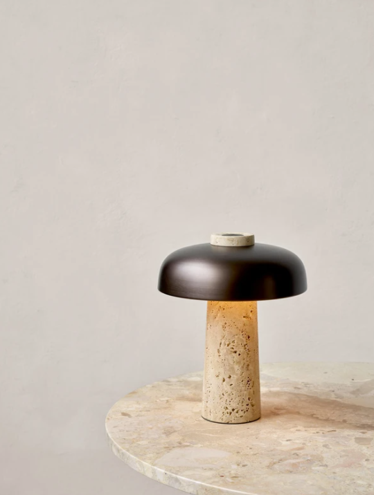 Reverse, Table Lamp, Travertine, Bronzed Brass