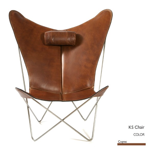 KS Chair stainless steel, Leather Cognac