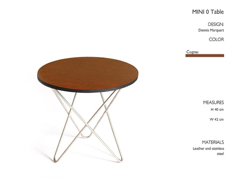 Mini O table Stainless steel H37, Leather Cognac Ø
