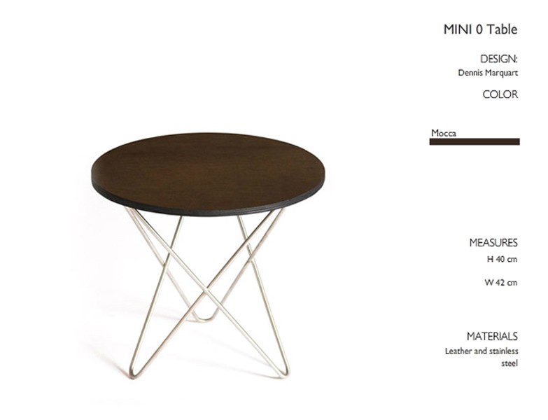 Mini O table Stainless steel H37, Leather Mocca Ø4