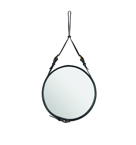 Adnet Wall Mirror, Circular, Ø45 (Black Leather)