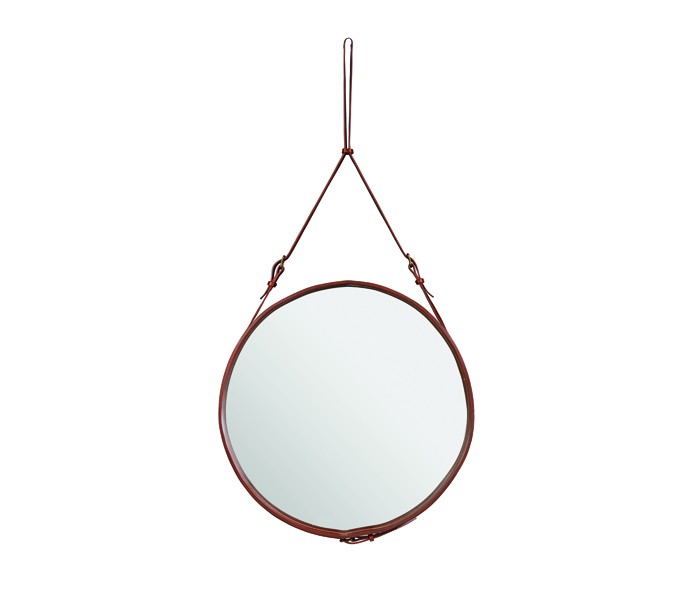 Adnet Wall Mirror, Circular, Ø70 (Tan Leather)